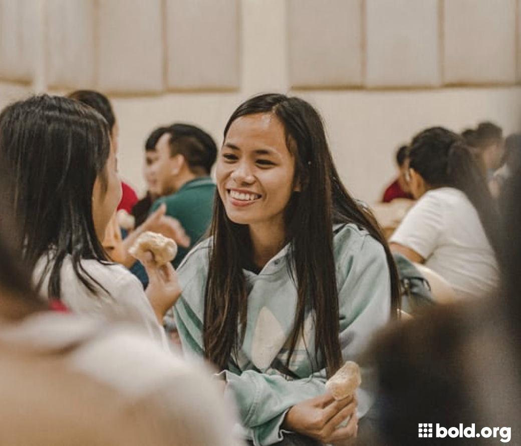 Students talking in the cafeteria