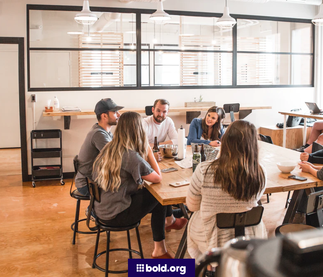 Students chatting at a table