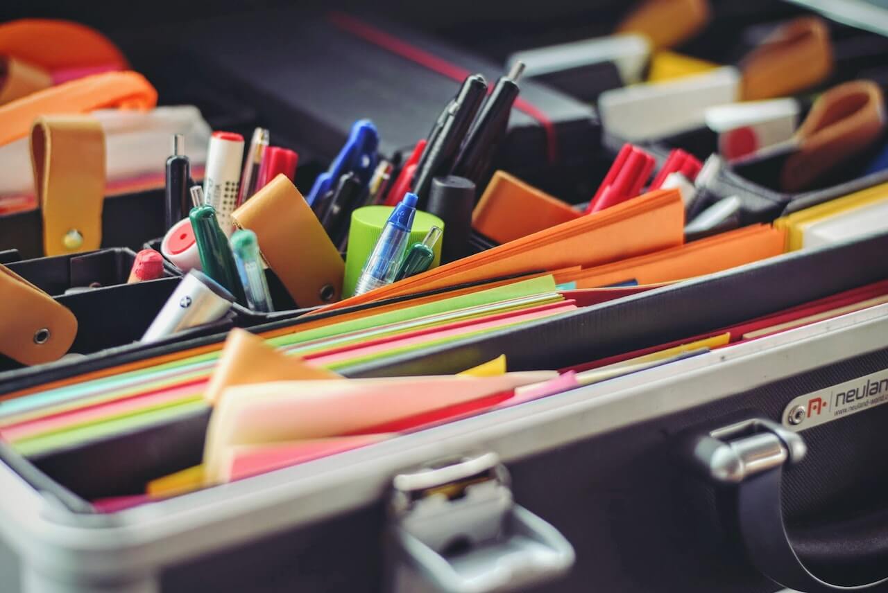 School supplies in a pencil case