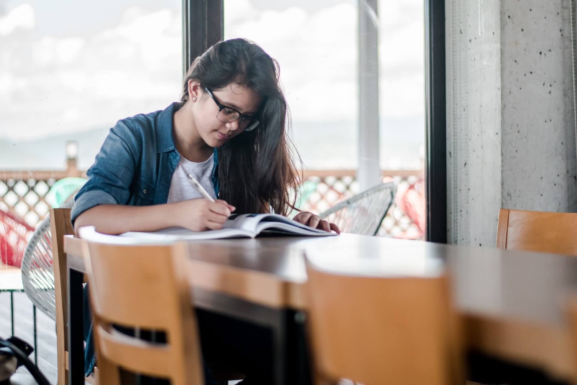 student studying at desk