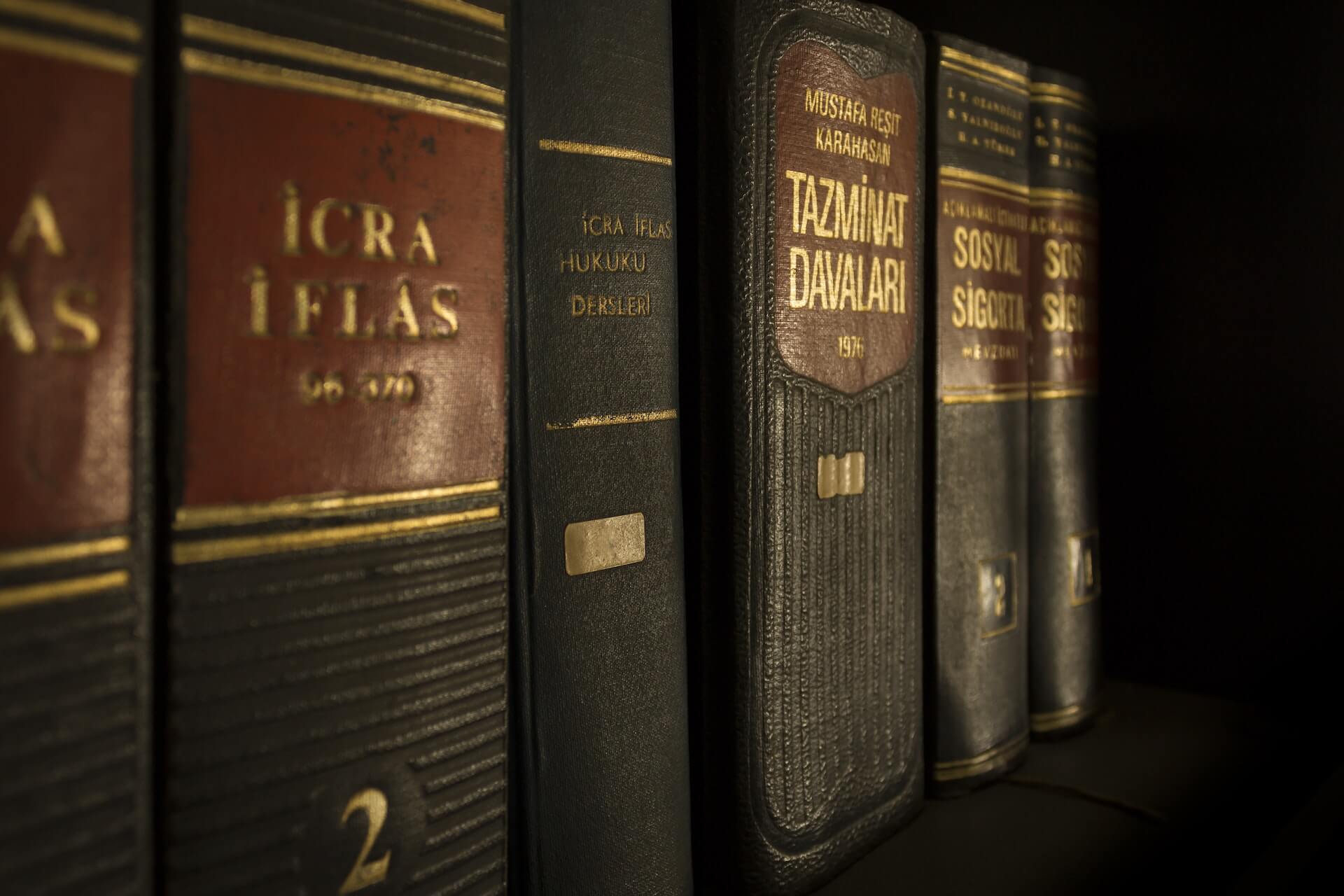 Law text books on a bookshelf