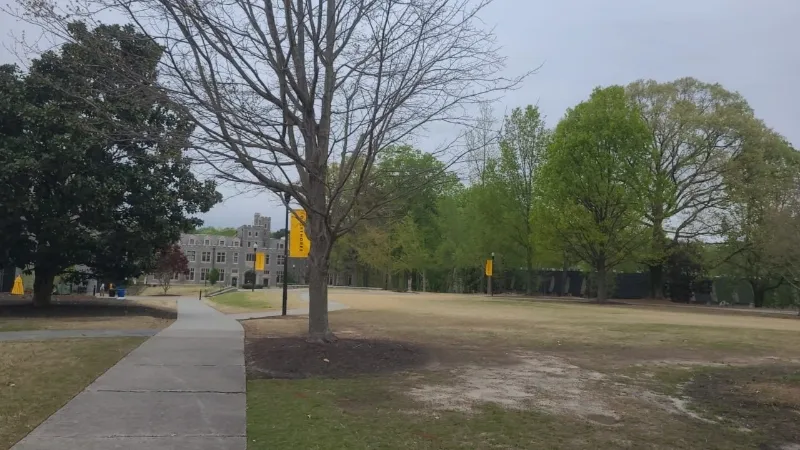 college campus on a cloudy day