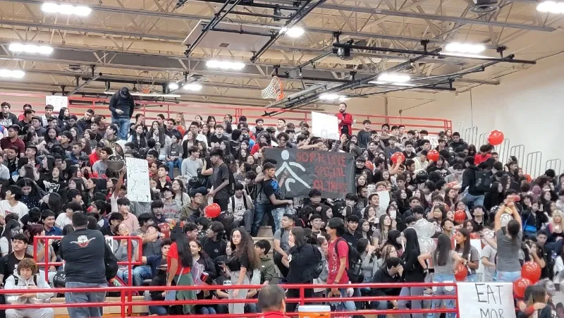 students gather to watch school sports event