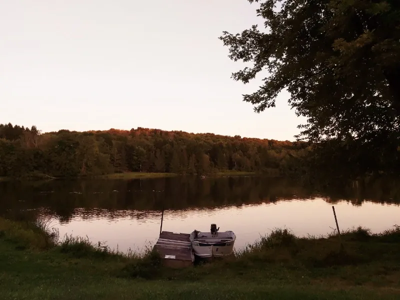 summer lake with moored boat