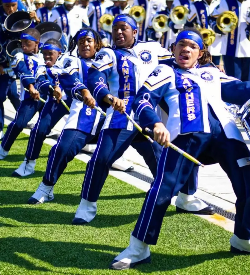 HBCU marching band on sports turf