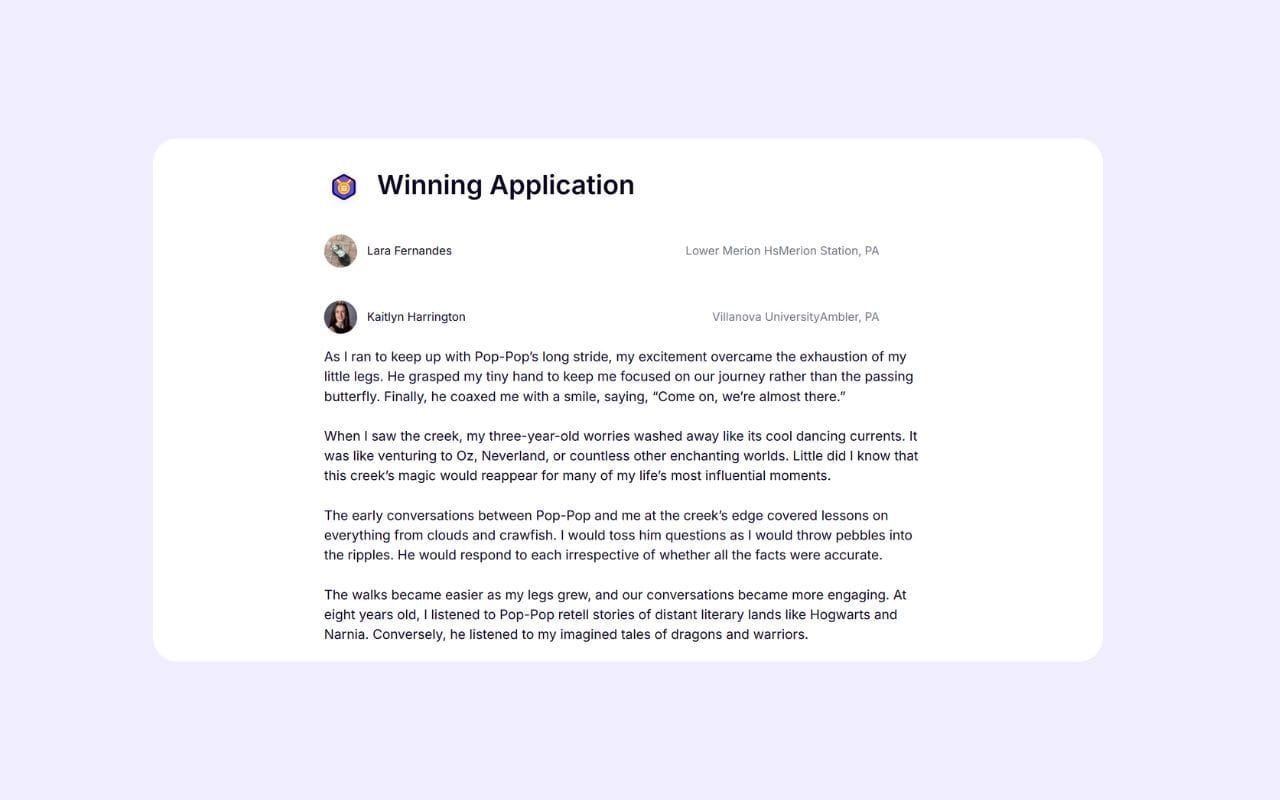 winning application from bold.org scholarship