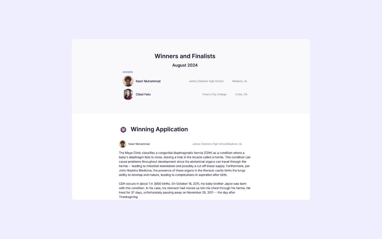 winners and finalists application on bold.org