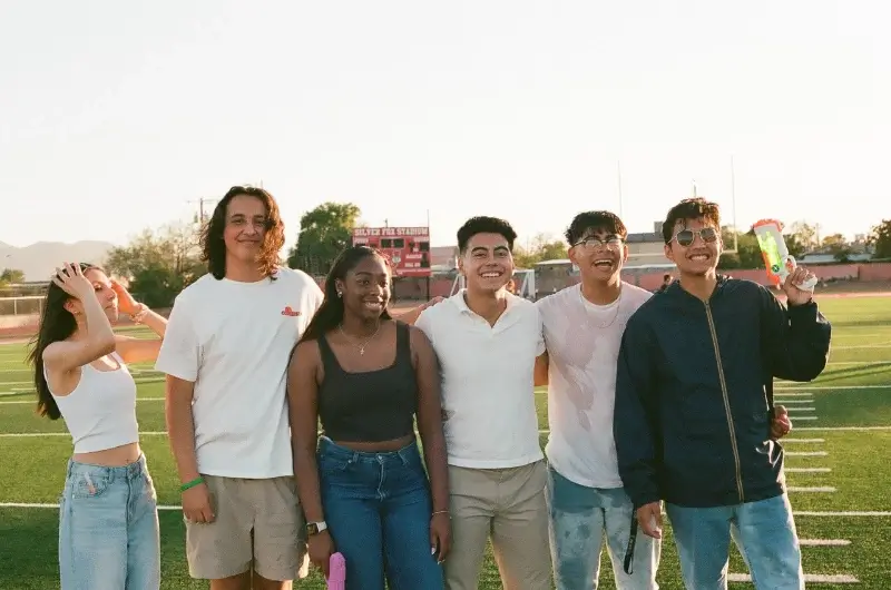 group of students on school football field