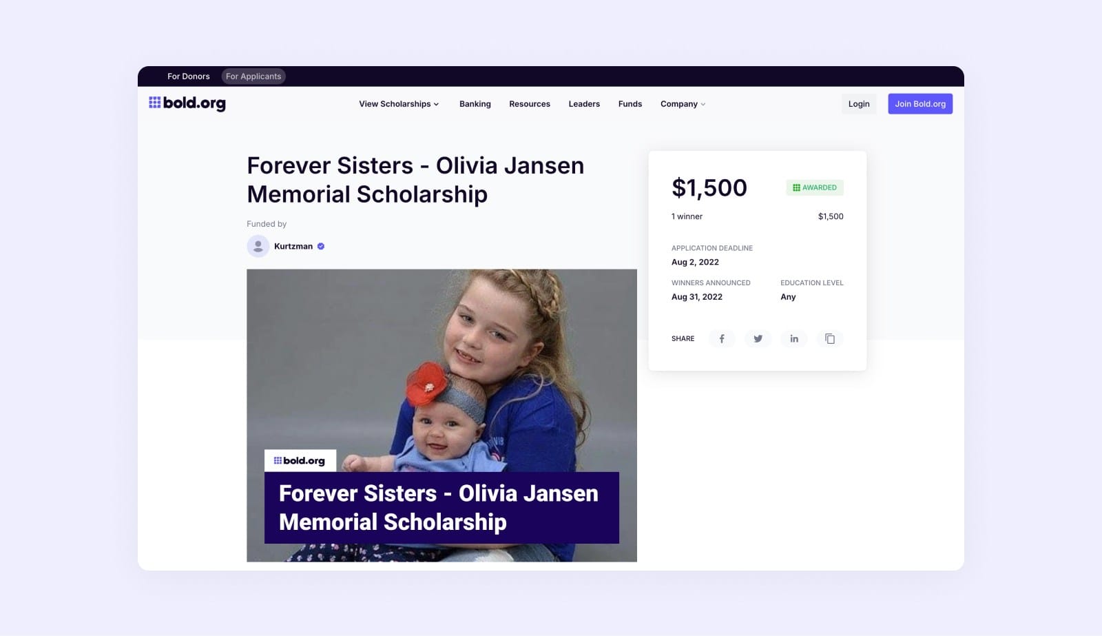 memorial scholarship on bold.org